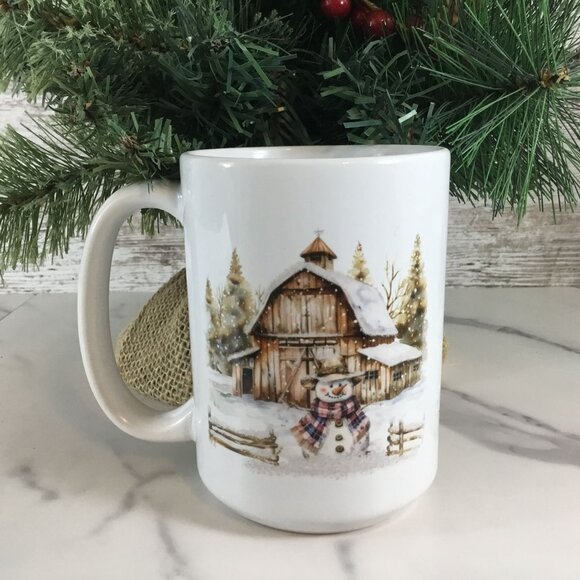 Rustic Country Snowman 15 oz Ceramic Coffee Mug - Picture 1 of 6